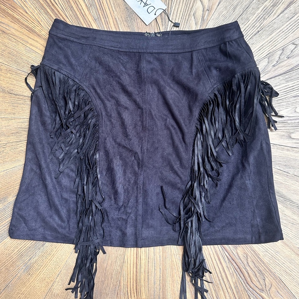 Black Suede Fringe Skirt